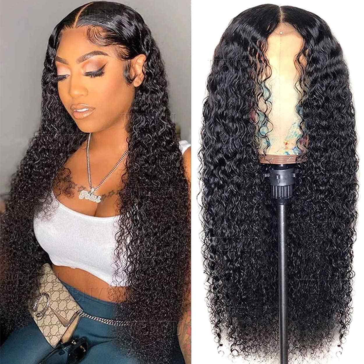 Multi-Wash Durable 100% Real Human Hair Pre Plucked with Baby Hair 150% Density Brazilian Curly Lace Front Wigs Human Hair 16 inch Curly Lace Front Wigs Holds Any Curl 13x4 HD Lace Front Kinky Curly Wig for Women 
