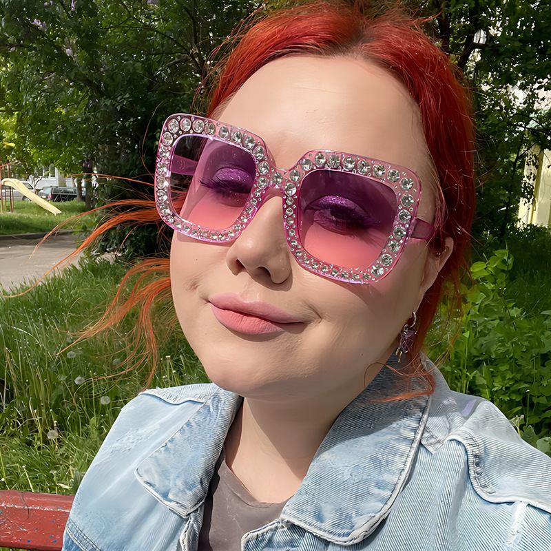 5036 Fashion Trendy Colorful Diamond Sun Shades Vintage Frame Square Diamond Polarized Sun Glasses Party Glasses
