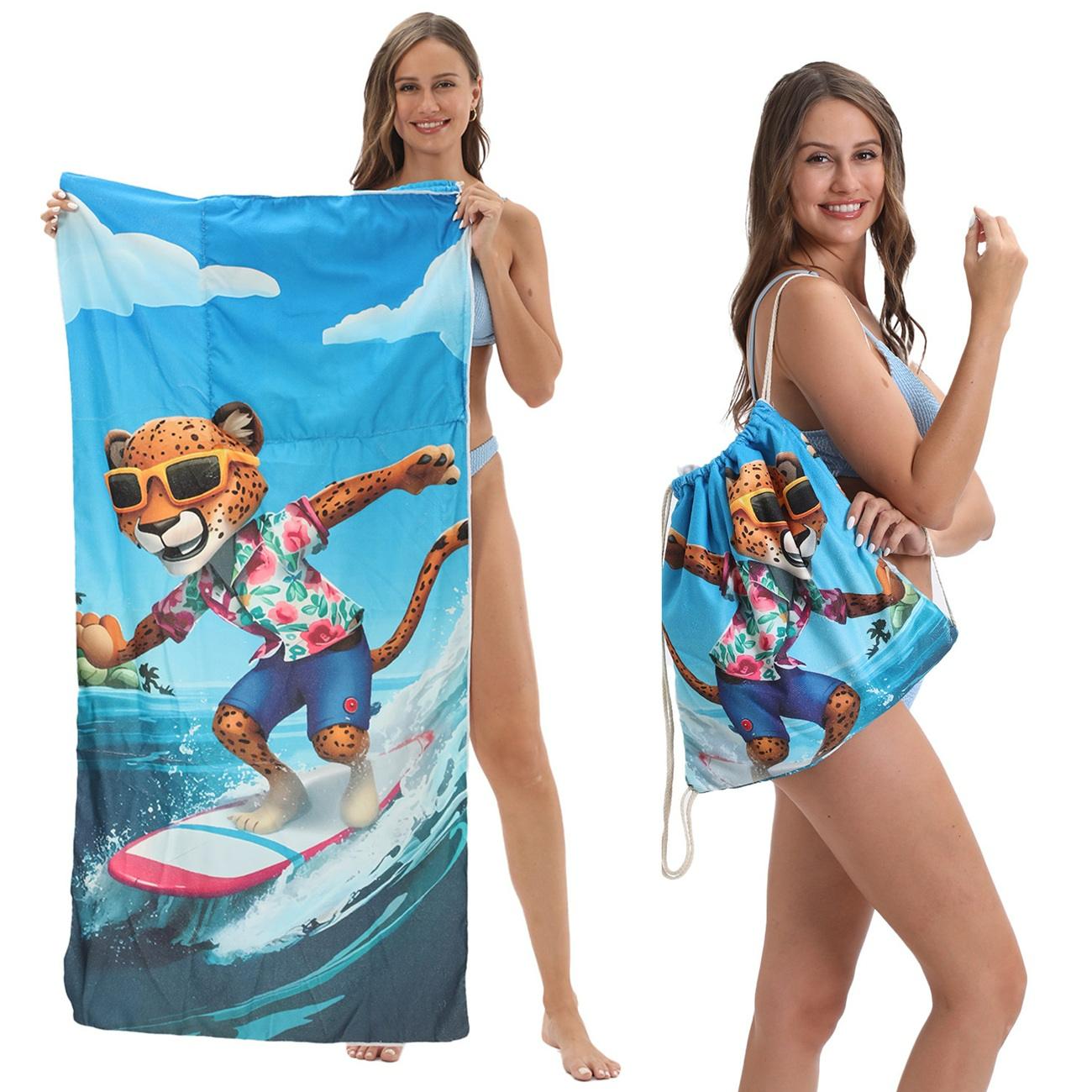 2 - in - 1 foldable beach towel, printed bath towel, all - in - one beach towel with a storage bag that can be folded and storedYTB-001-1
