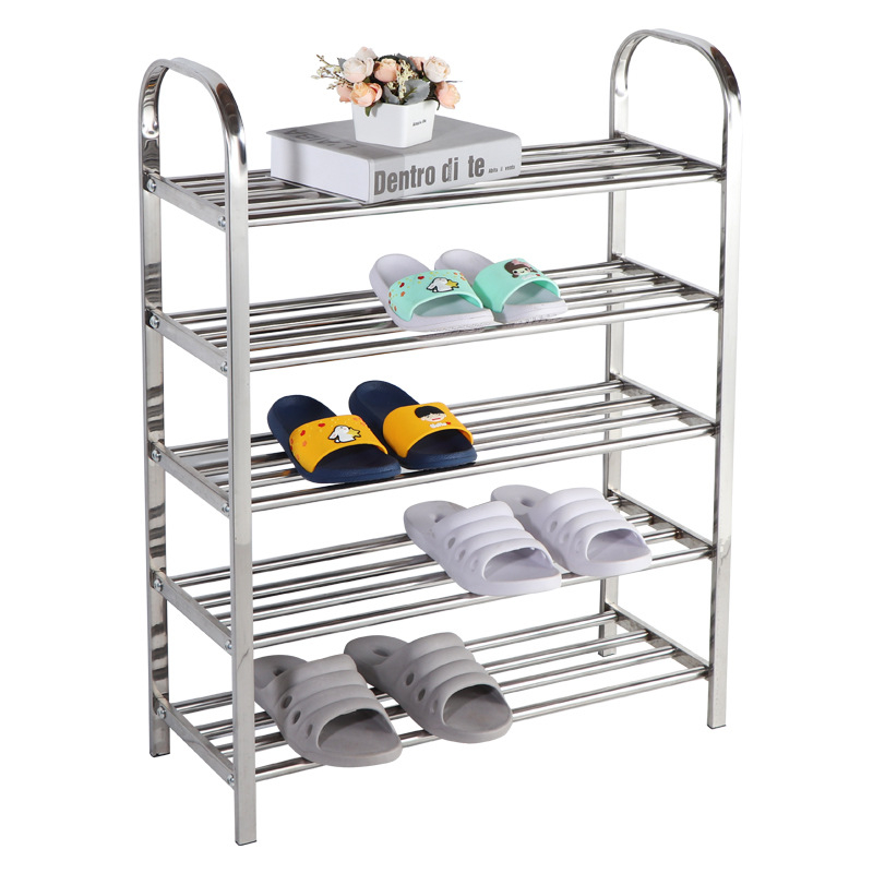XJ776 Stainless Steel Shoe Rack, Sturdy Durable Multi-Layer Metal Shoe Shelves, Silver Shoes Storage Stands for Hallway Corridor Living Room Bedroom Bathroom