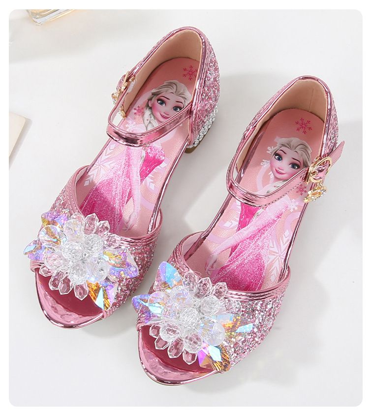 Dress Shoes Girls' High-Heeled Sandals Summer New Children's Crystal Shoes Children's Soft Soled Snow Princess Shoes