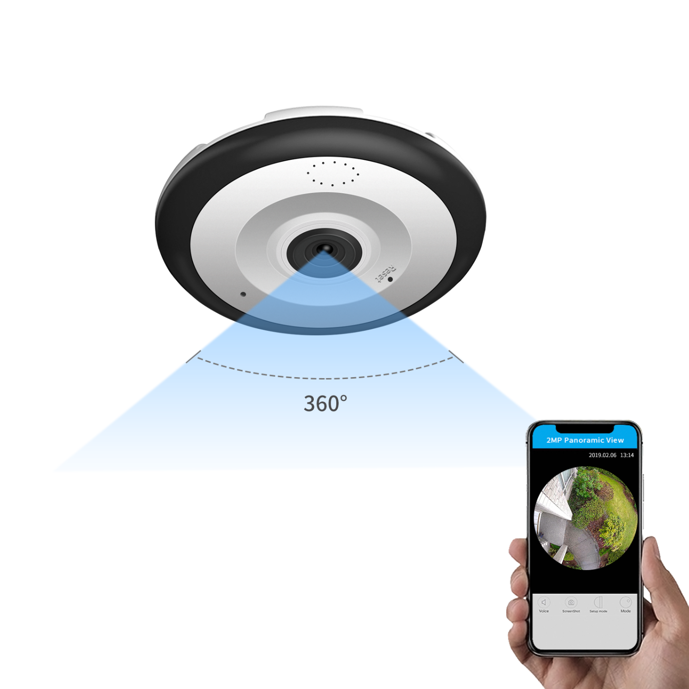 VRT-A8 360° Panoramic 2-Megapixel Camera 2 Ways Audio Smart Wifi Fisheye Invisible Security Indoor Cameras 1080P