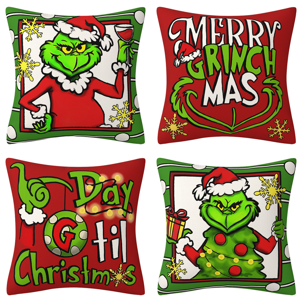 LKJHE-10 2024 Merry Christmas Decorative Throw Pillow Covers, Xmas Santa Tree Snowflakes Gifts Home Decoration, Winter Holiday Cushion Case for Sofa Couch Decor Cotton Line