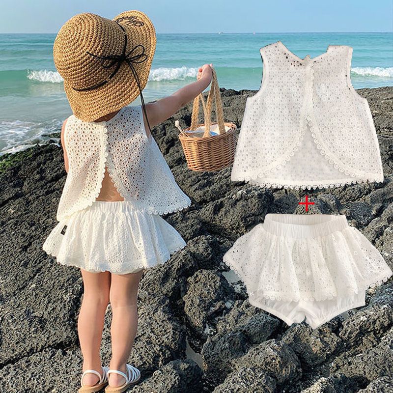 Girl baby sweet foreign style halter vest suit 96860