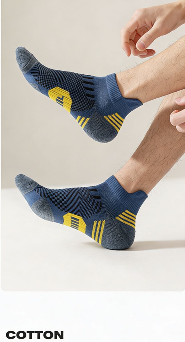 Men's Professional Sports Socks, Quick Dry Fitness Running Socks, Thickened Heel & Toe, Wear Resistant Non-Slip Low Cut Socks for All Seasons
