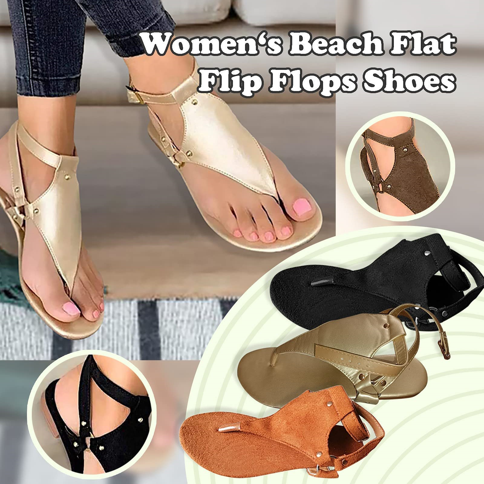 mt0088 Sandals for Women Summer Bohemian Beach Sandals Casual Comfy Gladiator Sandals Retro Back Zip Flat Heel Clip-Toe Shoes
