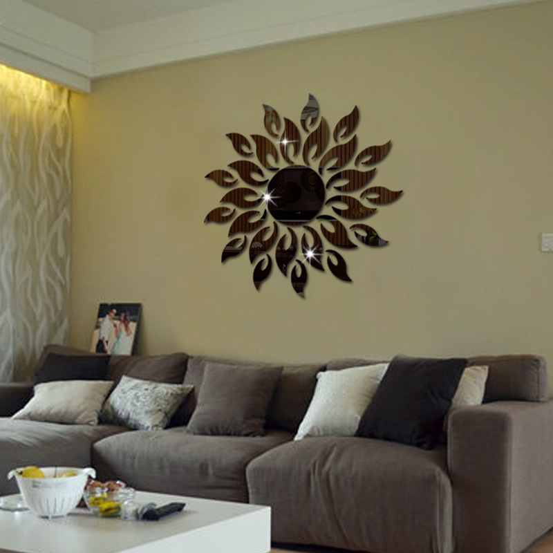 3D Sunflower Mirror Wall Stickers Round Acrylic Living Room Bedroom TV Background Wall Decals Marriage Room Entrance Home Decor