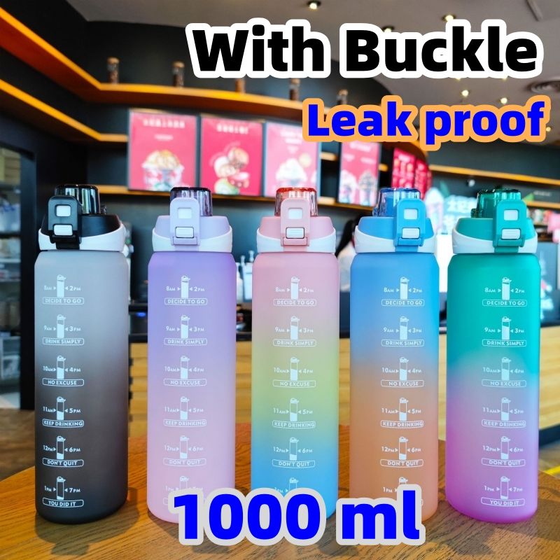 1000 ml Gradient plastic water bottle frosted sports water bottle, portable handle, bouncing cap with tea partition, and cup scale Tea cup