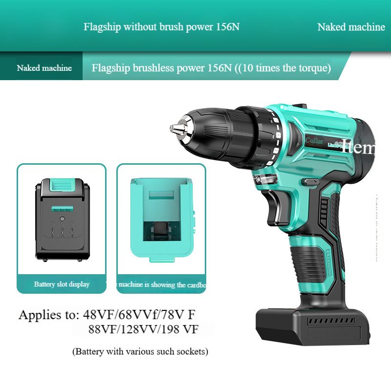 Brushless hand drill impact drill rechargeable dual speed lithium battery to 48V pistol drill power tool screwdriver

