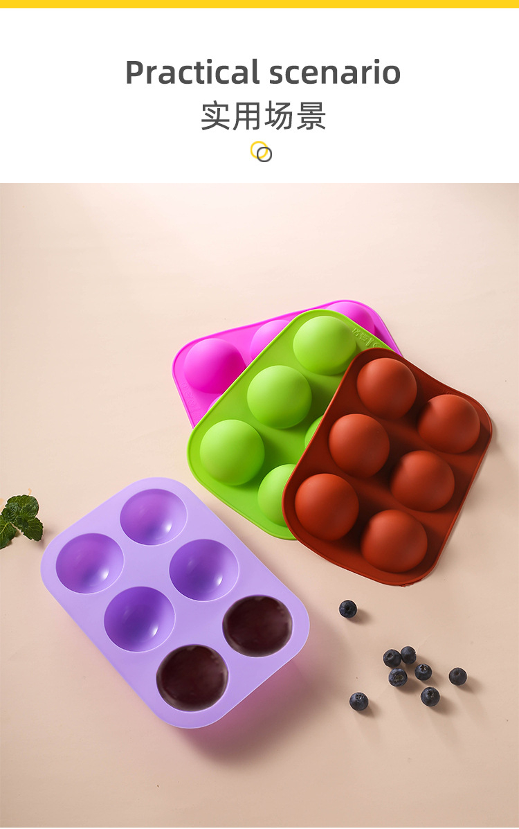 KU-21037 Half Ball Sphere Silicone Mold Round Cake Chocolate Pastry Bakeware Stencil Pudding Jello Soap Bread Candy Baking Moulds Kitchen