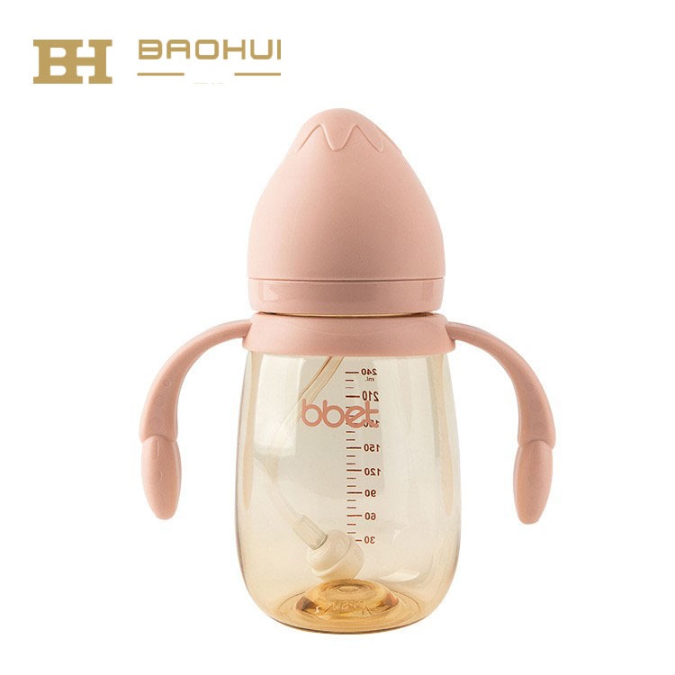bbet Strawberry Shape PPSU Baby Bottle with Handles, 240ml Anti-Colic Breast-Like Silicone Nipple, BPA-Free Infant Feeding Bottle for Babies
