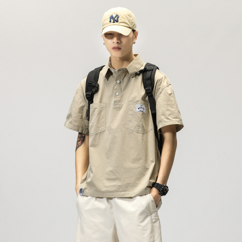 768 Men's Casual Cargo Shirt Polo Shirt Short Sleeve Top Summer