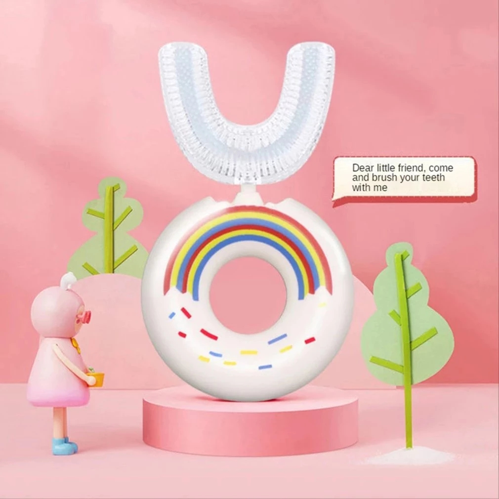 Children 360 Degree Doughnut Manual Toothbrush Kids Silicone U-shaped Tooth Brush Cartoon Gift For 2-6-12 Years Ol