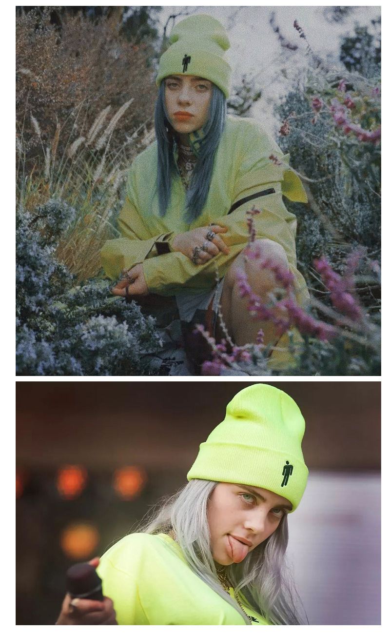 New Creative Autumn and Winter Billie Eilish Knitted Hat Pullover hip-hop Hat Woolen Hat