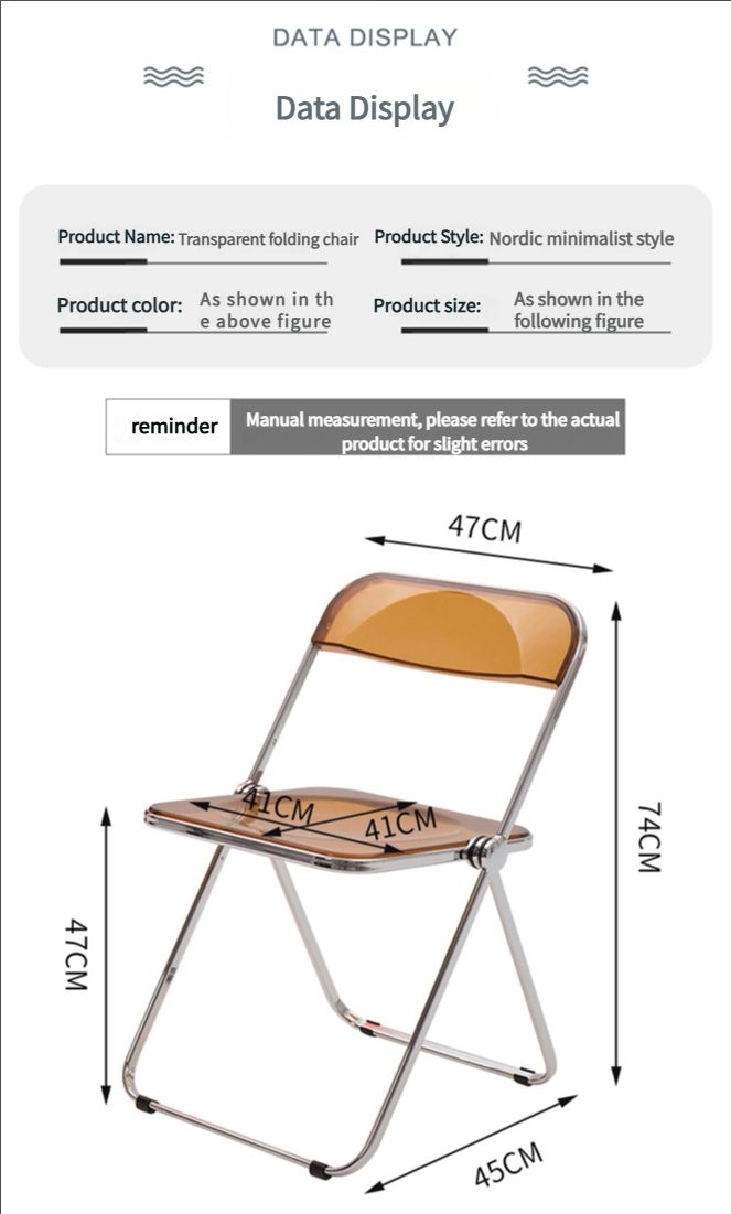 Home transparent folding chair fashionable acrylic crystal chair portable makeup chair ins style internet celebrity photo chair clothing store restaurant chair