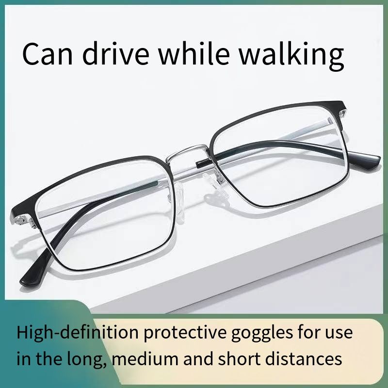 Metal Resin Progressive Multifocal Reading Glasses, Ultra Light HD Anti Blue Light Presbyopic Eyeglasses, Far and Near Dual-purpose Eye Protection Readers for Elderly Daily Office Use