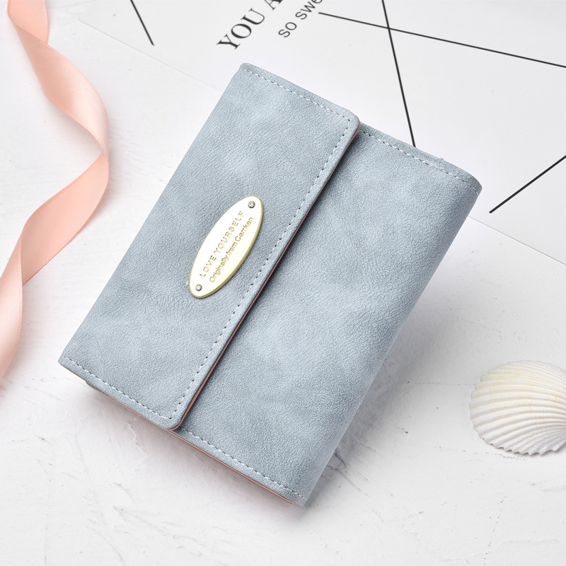 s0091-2 New Lady Style Small Purse Short Three Fold Change Purse Simple Vintage Abrasive Leather Clip
