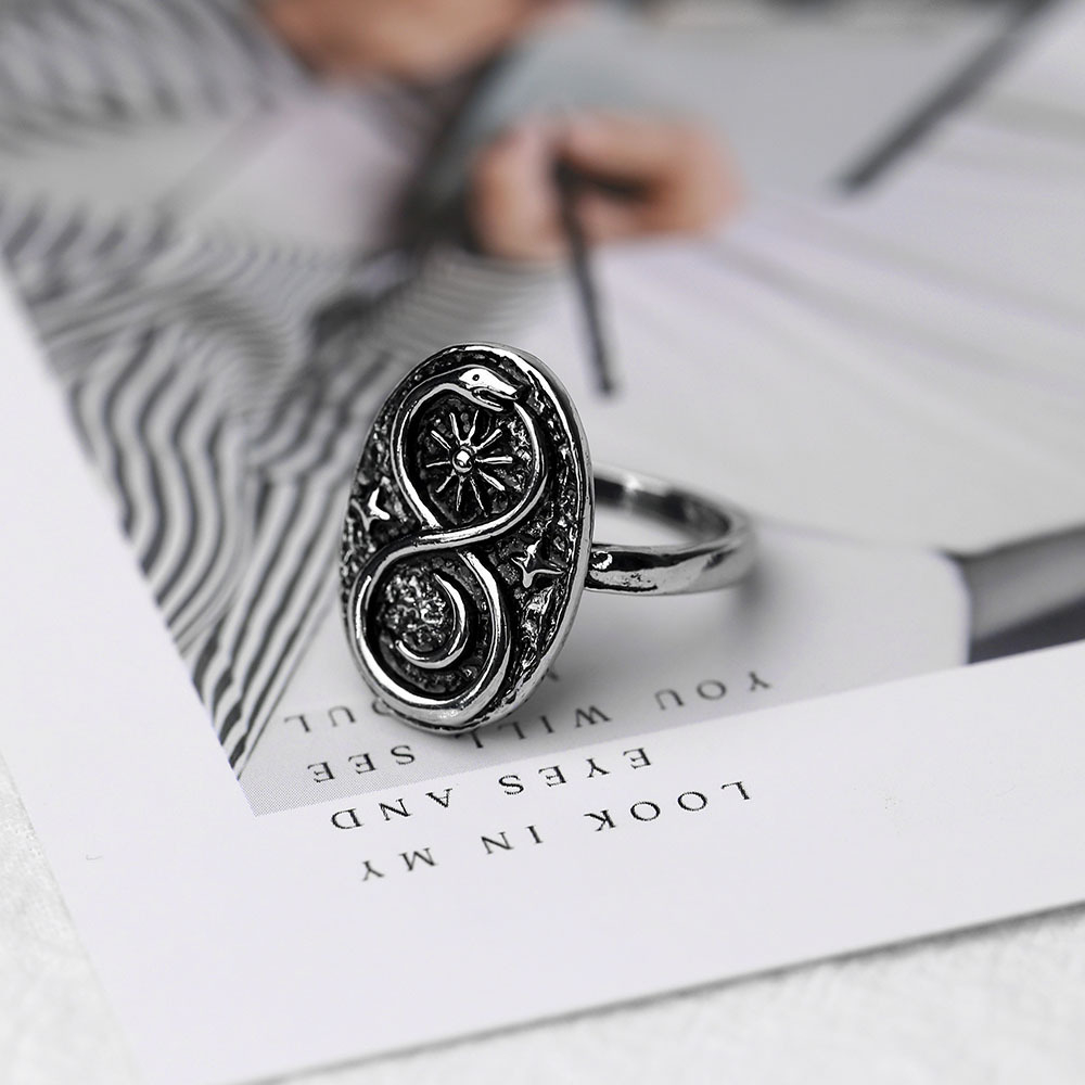 gothic punk rock vintage design star moon ring men's and women's jewelry stainless steel best friend party lucky gift