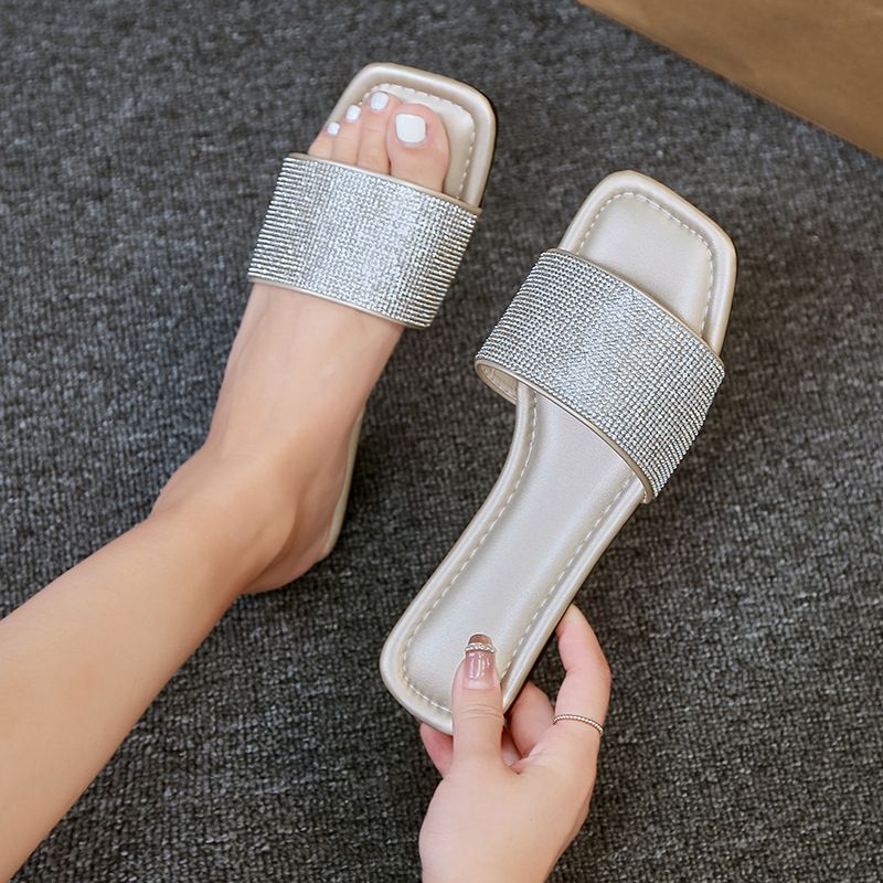 Square head flat flat comfortable slippers 2024 new women's drag outside to wear Europe and the United States large size leisure beach sandals 993