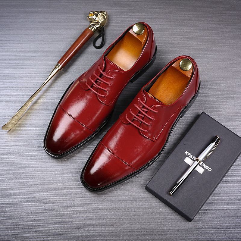 Spring new pointed-toe lace-up business formal leather shoes for men, British Brock cross-border men's shoes, wedding shoes