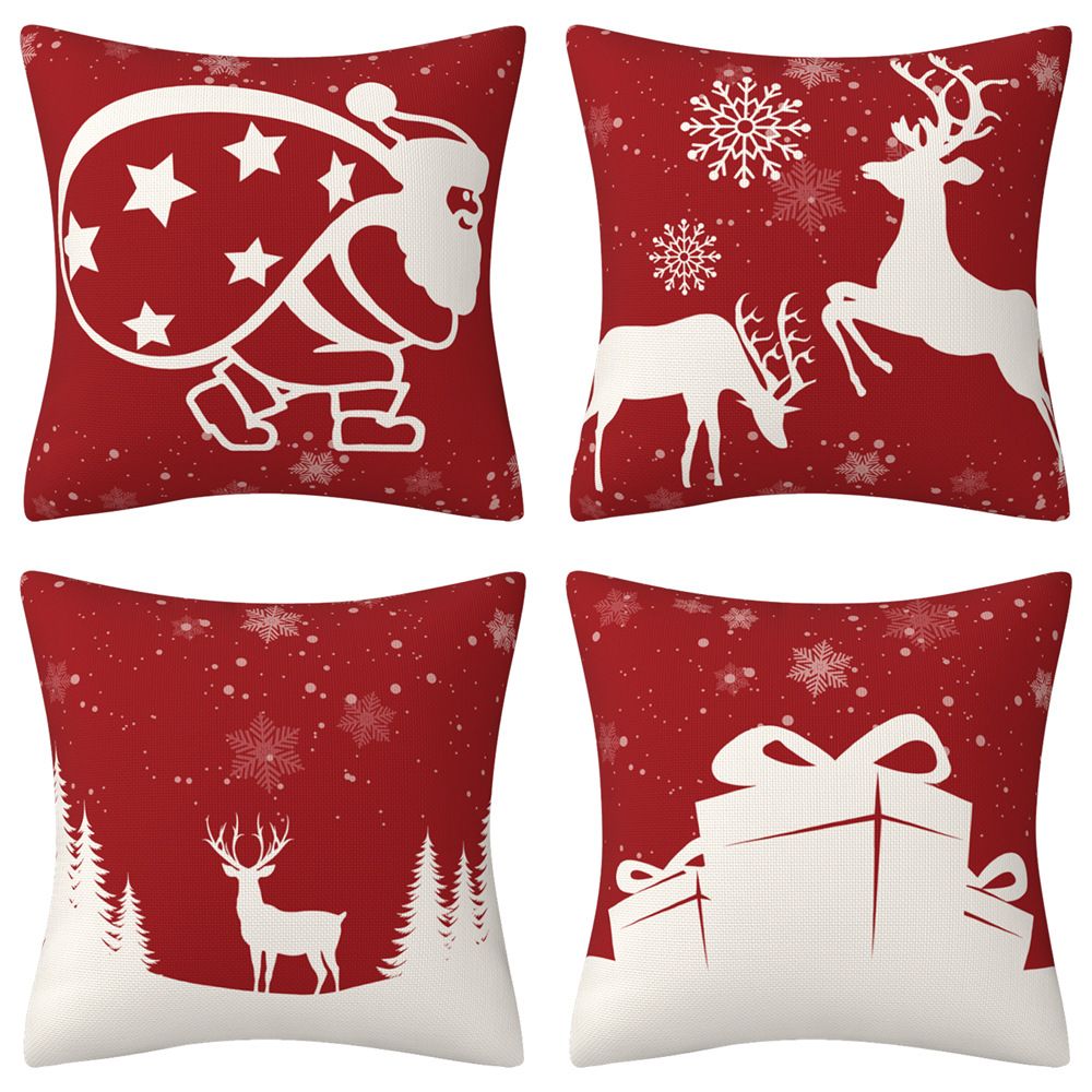 HOOM-16 Christmas Decorations Pillow Covers Xmas elk Deer Santa Claus Gifts Throw Pillow Case for Sofa Couch,45x45cm