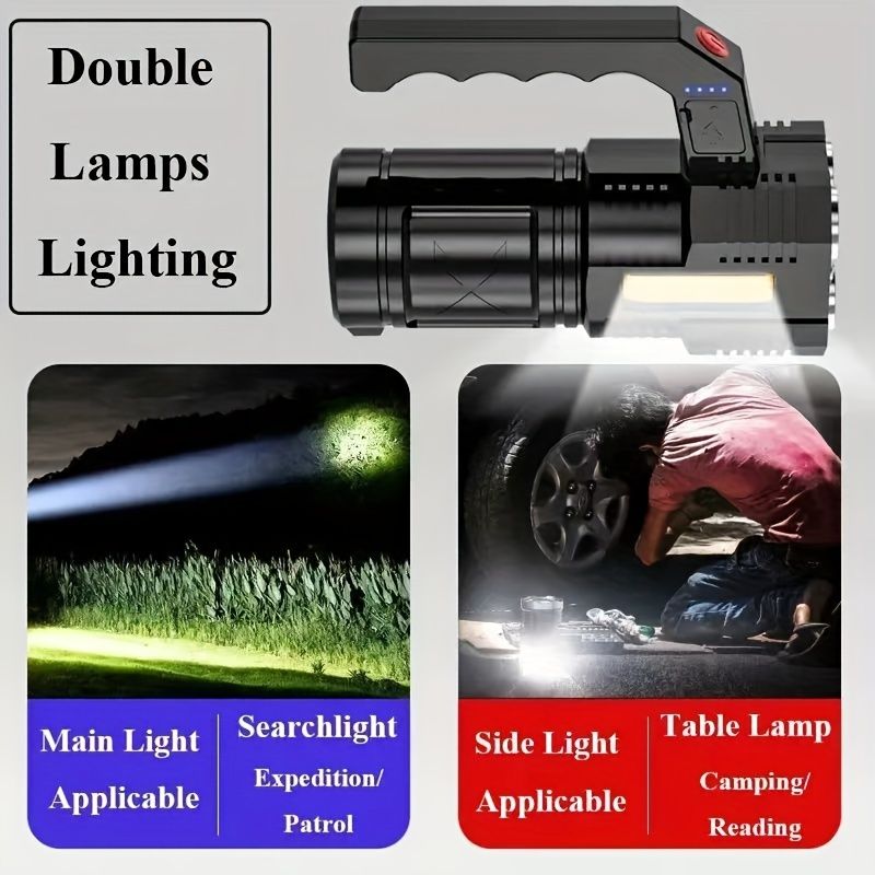 Quad-Core High Power LED Flashlight - Ultra Bright, Rechargeable, and Portable Torch for Camping and Outdoor Activities - USB Powered, Long-Lasting, and Water-Resistant Design