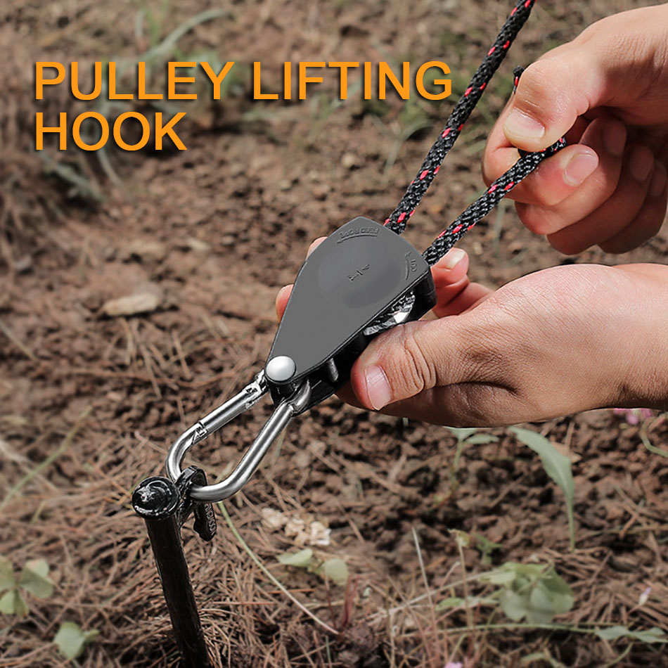 Tent Fixed Buckle Pulley Tensioner Rope Fastener Ratchet Hangers Lights Lifting Camping Awning Wind Rope Pulley Lifting Hook