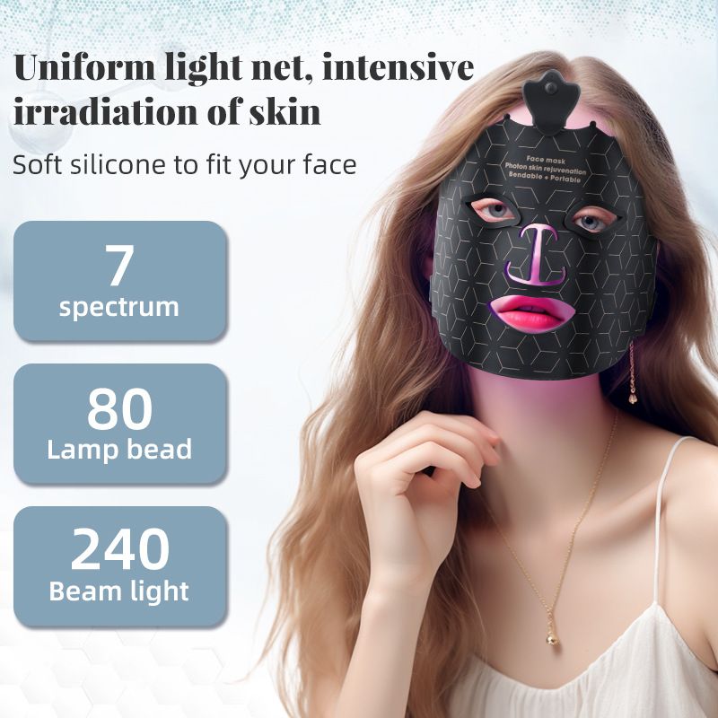 Colorful LED red light photon rejuvenation mask instrument beauty mask with neck home large row of lights beauty instrument, facial red light therapy, 7+1 color LED mask light therapy, portable rechargeable red light therapy mask instrument