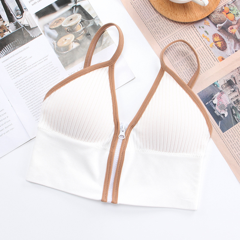 H-2100 women's seamless sports vest front zipper deep V suspenders unwired wrapped chest comfort underwear