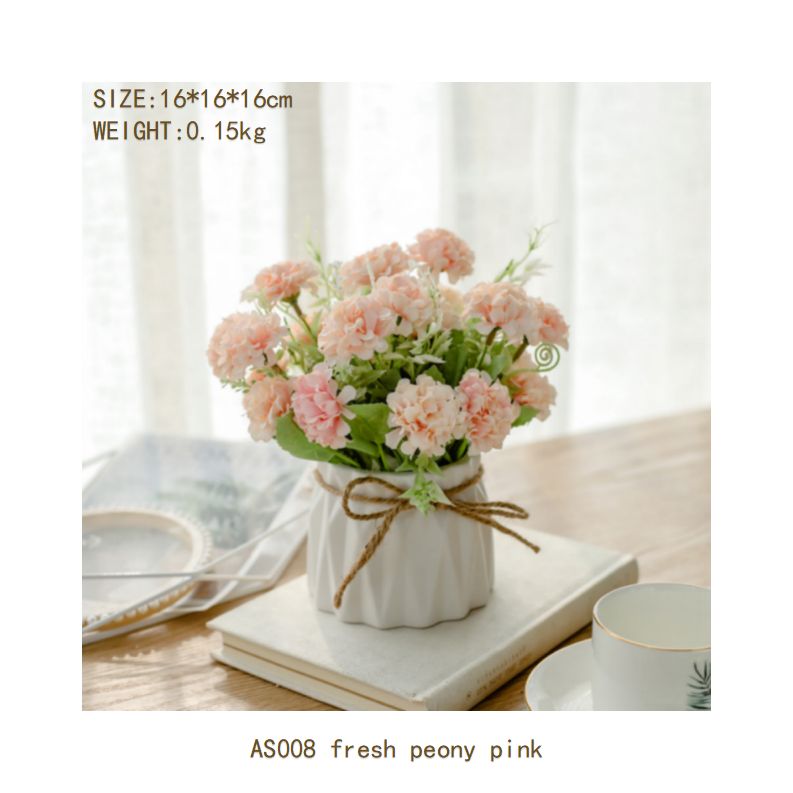 Fresh peony flower set ceramic hemp rope vase artificial flower silk flower pastoral floral ornaments living room dining room dining table hotel wedding church venue funeral ceiling road layout home decoration flower arrangement holding flowers photo props flowerpot