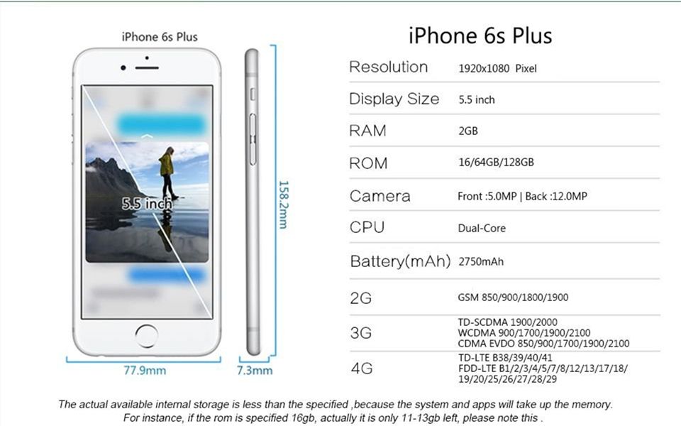 Apple iPhone 6s Plus HDD - 2GB RAM - 12MP Rear/5MP Front