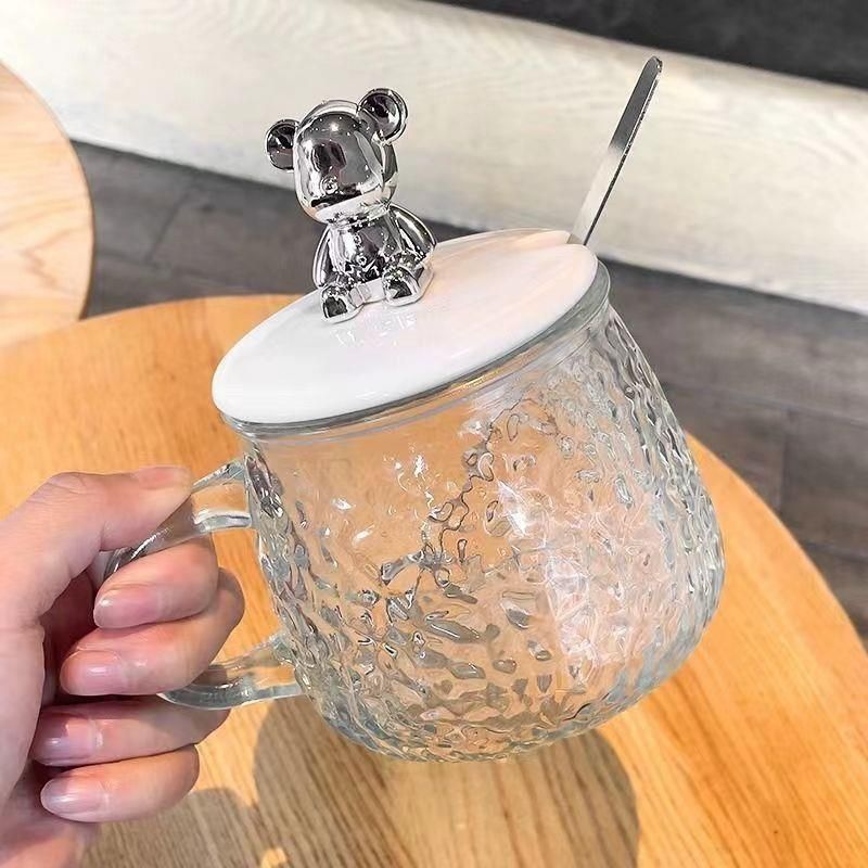 AUNONT Heat Resistant Glass Cute Mug Water Drink Coffee Office Home Tea Cup With Bear Cover And Spoon Mug Gift