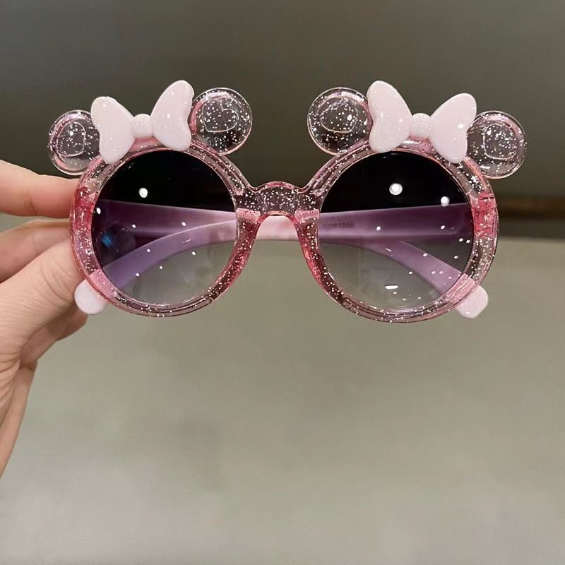 Kids Minnie Bow Sunglasses, Glitter Frame UV400 Protection Round Shades, Cute Cartoon Bear Ears Toddler Sunglasses for Girls, Party/Beach/Outdoor Eyewear, Multiple Colors Available
