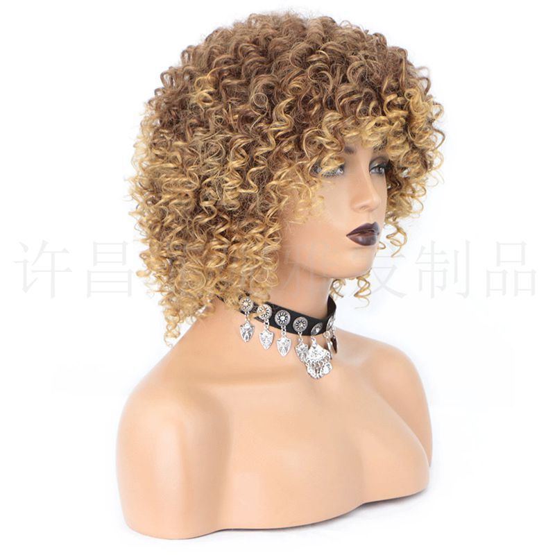 Women's small curly black wig fluffy afro wig chemical fiber full head cover WS707A