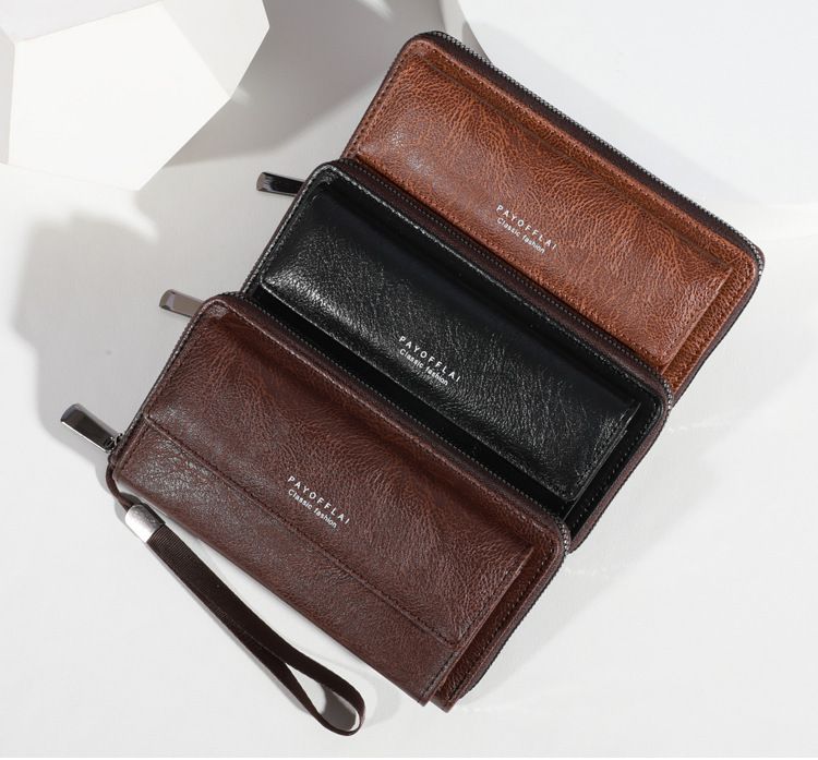 Men Long Leather Wallet, Large Capacity Hand Clutch Bag, Multi Card Slots Casual Purse, Portable Phone Handheld Bag for Business Travel