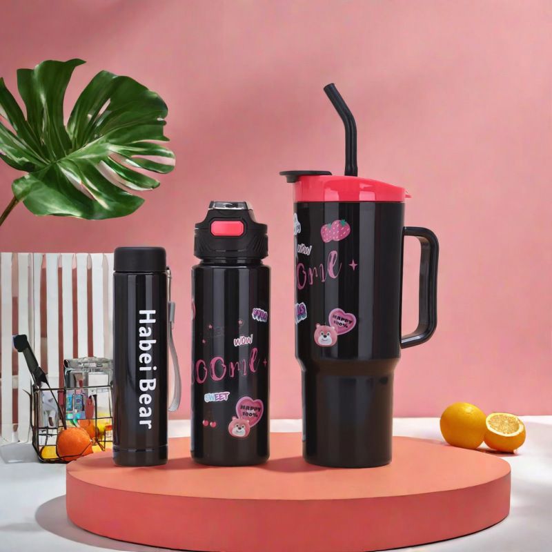 3 in 1 Set 1200ML 700ML 260ML Gallon Botella De Agua Bpa Free Plastic Gym Sports Motivational Botol Minum Water Bottle With Time Marker Straw