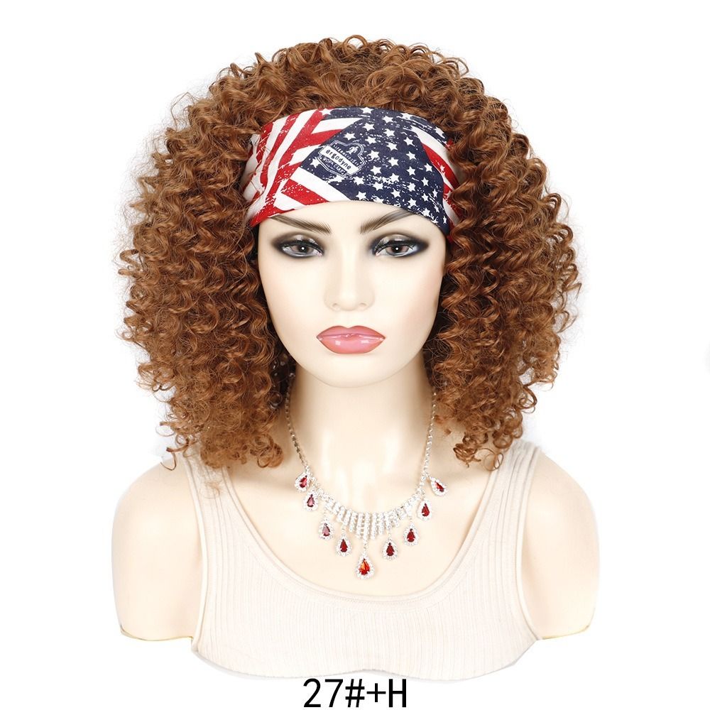 TopKiss Fashionable Short Curly Wig with High Temperature Fiber, Headband and Ice Silk Hairnet for Women's Dressup Local