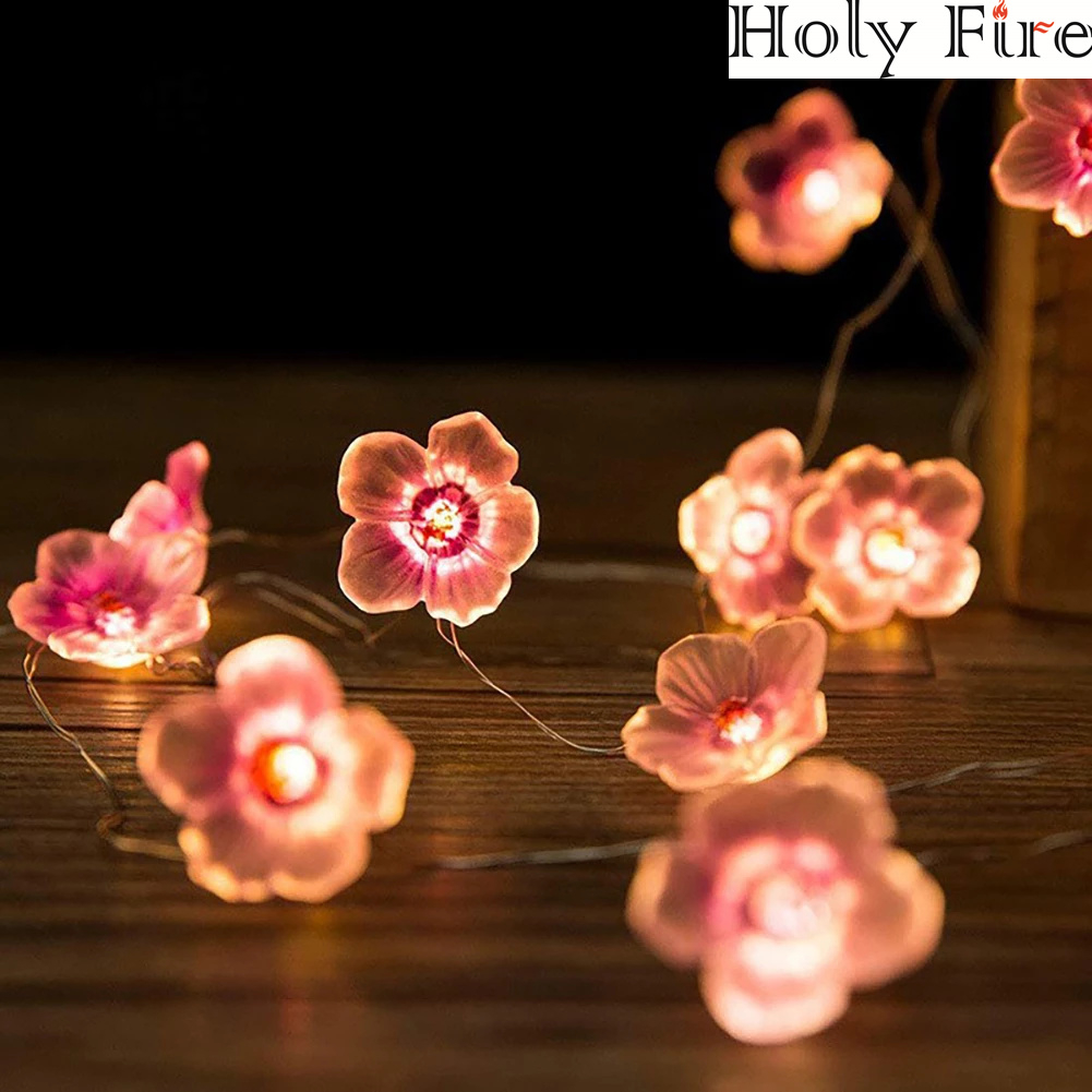 Holy Fire 20Leds 2m LED Lights Pink Cherry Blossom String Lights Christmas Holiday Party Decor Led Light Garland Sakura Hanging Light String