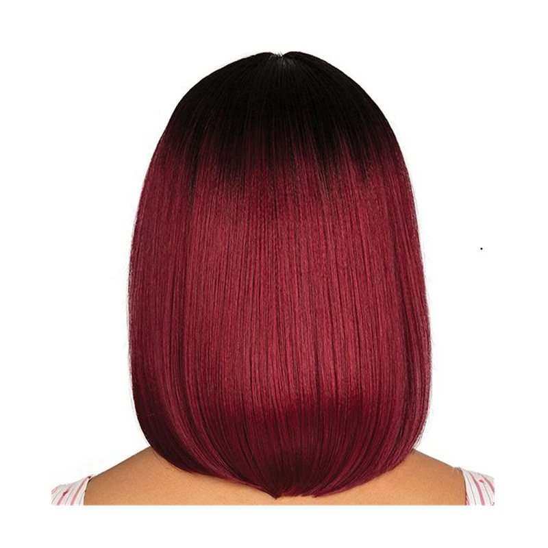 Short Bobo Wig for Black Women Girl Synthetic Wigs Black and Green Red Wig For Cosplay Party Daily Use Heat Resistant Fiber