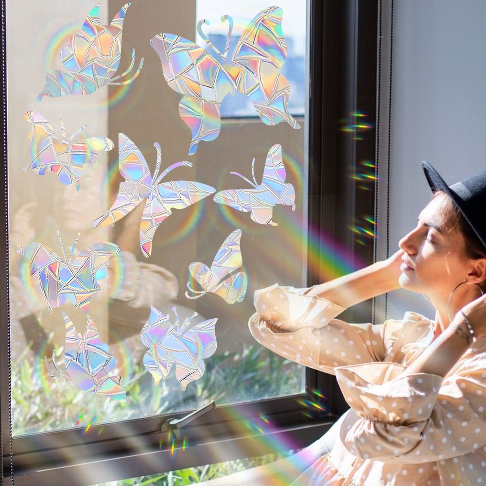 XC2327 Butterfly Rainbow Suncatcher Window Stickers PVC Star Prism Glass Wall Sticker Home Kids Bedroom Decoration Self Adhesive Decal