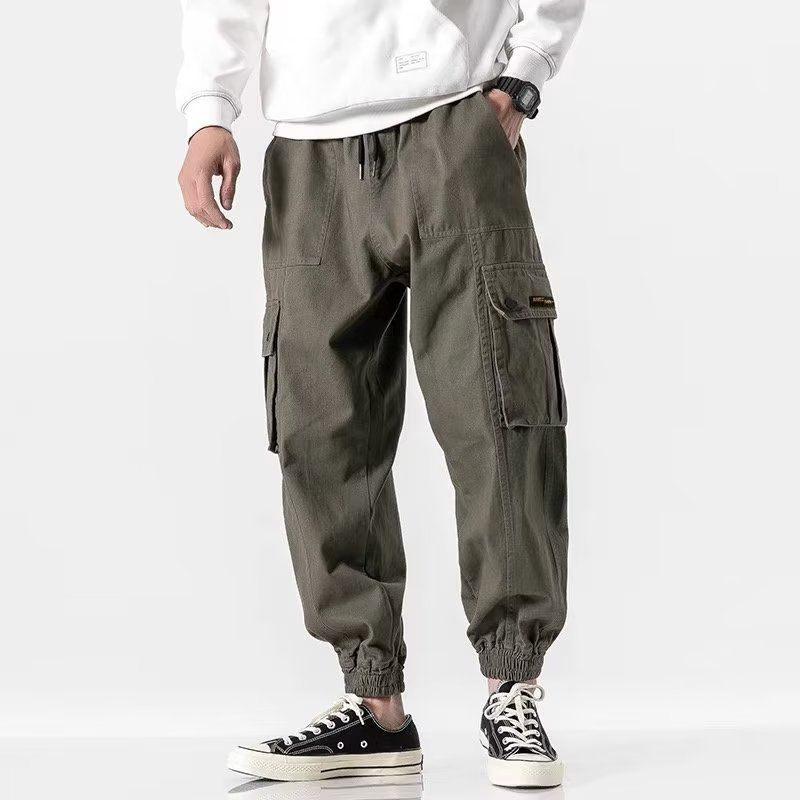 772 Men's Spring/Autumn Multi Pocket Loose Casual Pants Solid Color Lace Up Pants