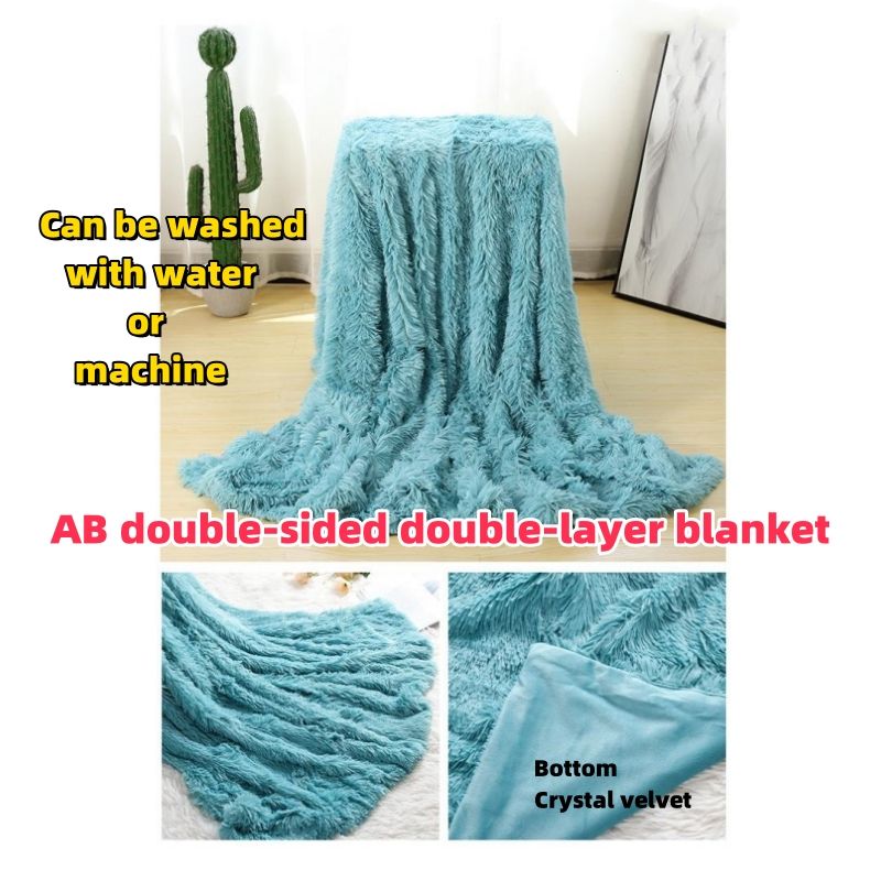 80*120cm long Plush blanket AB double-sided double-layer blanket CRRSHOP 45MM long hair high PV velvet Super soft crystal velvet thickening double-deck two-sided Blanket 