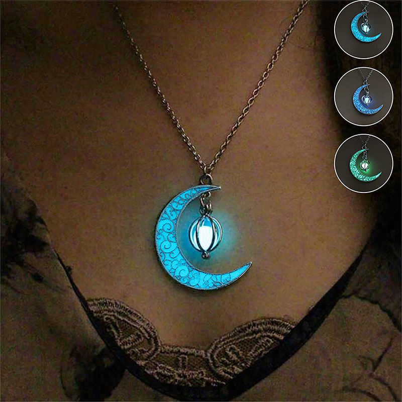 Luminous Enchanted Moonstone Necklace, Hollow Luminous Moon Whirlwind Rotating Bead Necklace Magical Fantasy Fairy Glowing Necklace for Women Girls