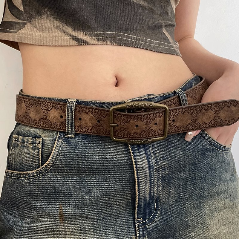 YD964 Women's Summer New Vintage Embossed Belt Versatile Ethnic Style Belt