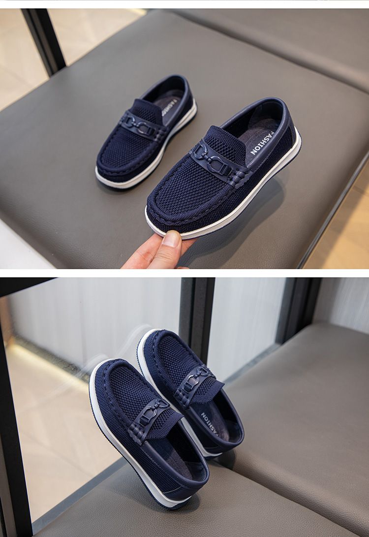 Loafer Kid Children's Shoes Spring Autumn New Flyknit Shoes Children's British Style Casual Shoes Slip on Bean Shoes