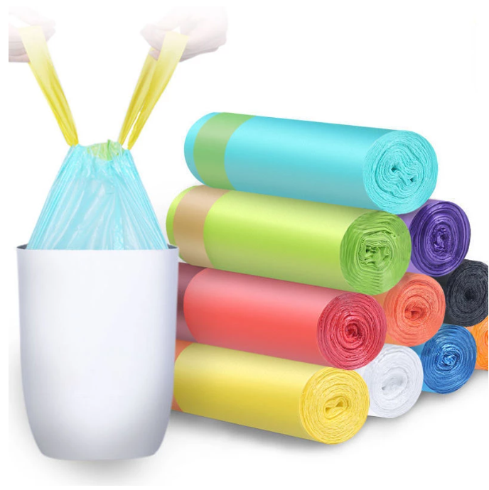 15pcs/1roll Disposable Trash Bags Household Kitchen Garbage Bag Shorage Drawstring Handles Not Dirty Hands Plastic Storage Bags
