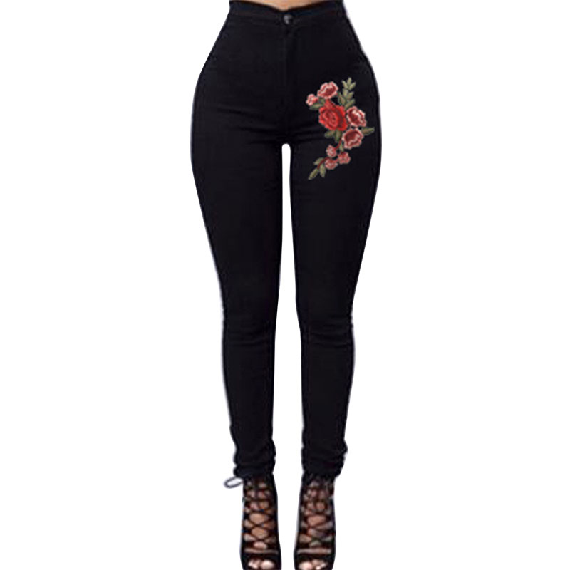 99071 Fashion Women High Waist Embroidered Skinny Stretch Pencil Long Slim Casual Leggings Jeans