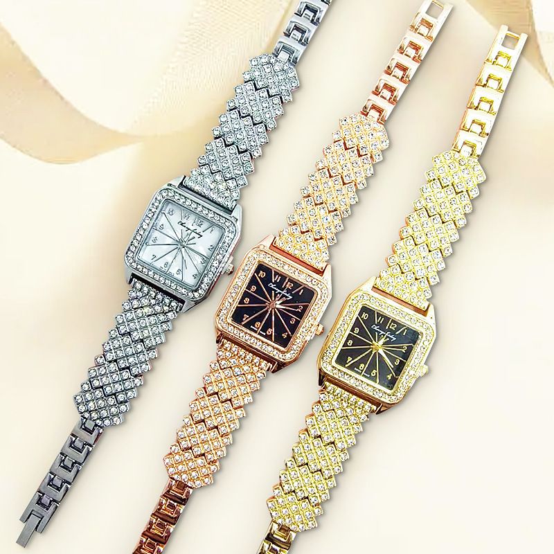 Women Glitter Crystal Girls Bracelet Watch Alloy Quartz Watch Stylish Rhinestone Business Casual Dress Wristwatches