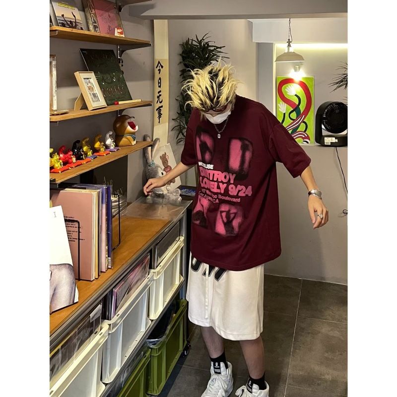 Men's Summer Loose Half Sleeved Top Graffiti Round Neck T-Shirt