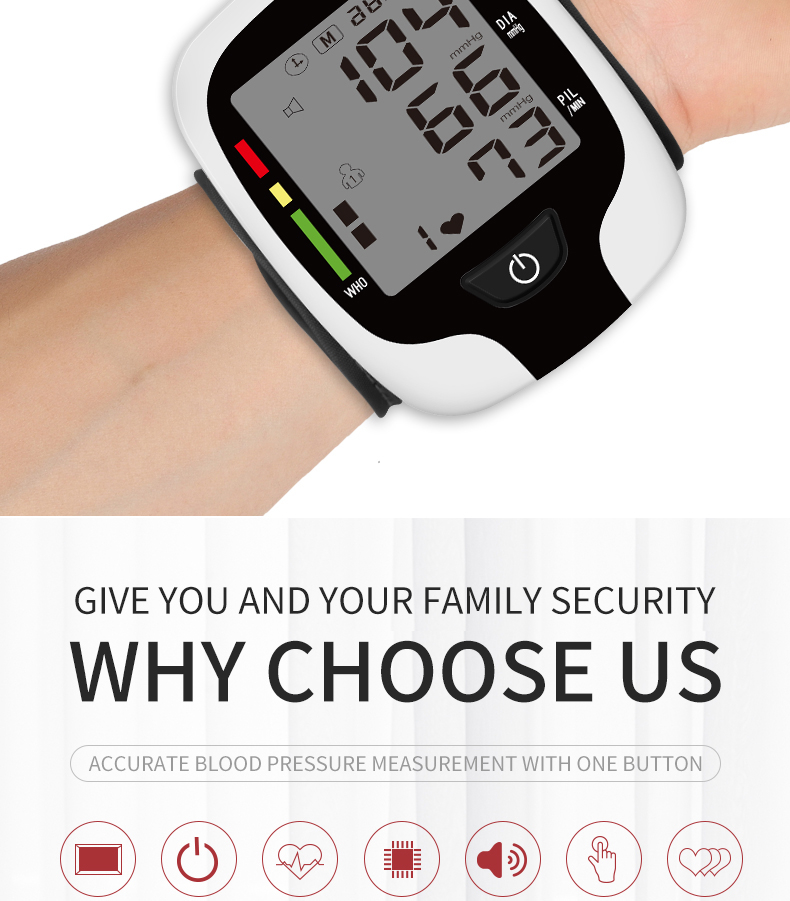 KWL-B03 Blood Pressure Monitor Automatic Adjustable Wrist Cuff Automatic Reading Memory for Home Use